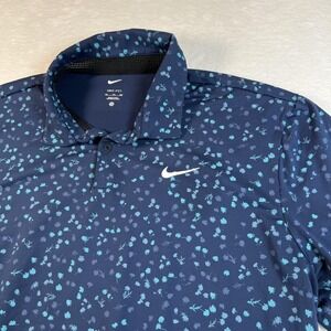 Nike Polo Shirt Mens 2XL Blue Floral Dri-Fit Golf Performance Jersey Stretch
